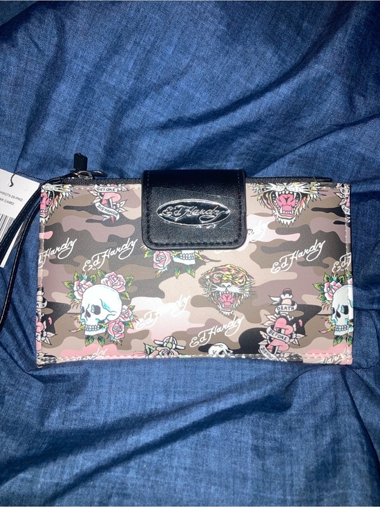 Ed Hardy Handbags - Ed Hardy Camo Print Wristlet in Pink, Brown, Black
